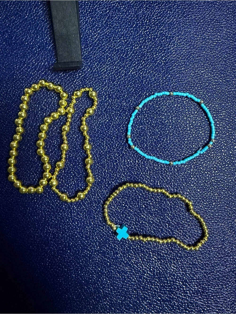 Gold Bead and Turquoise Cross Stackable Bracelet Set 4-piece